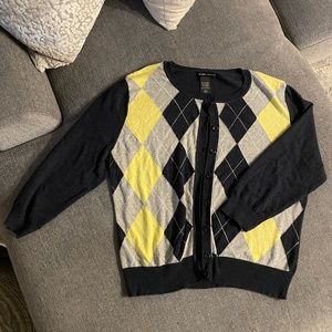 Ladies, Cardigan Sweater, Navy-Grey-Neon Yellow, L